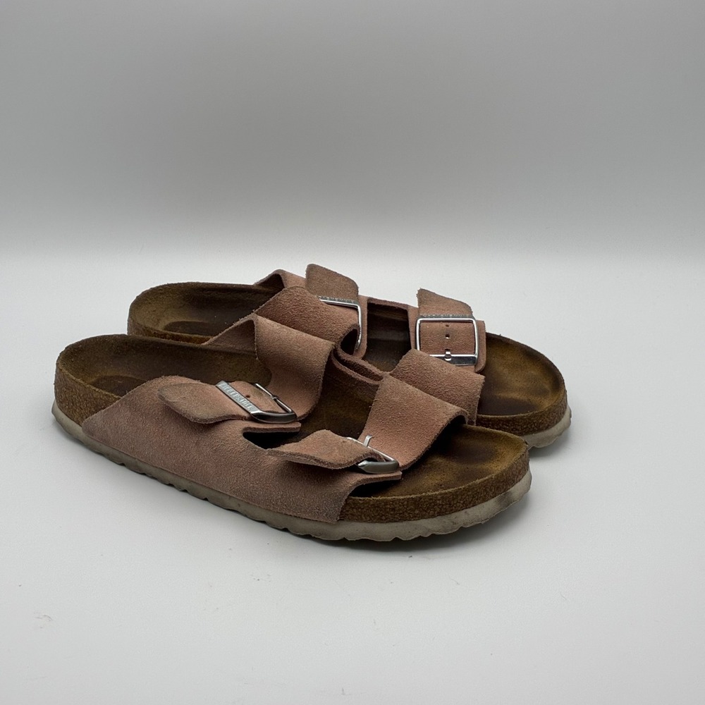Birkenstock Arizona Sandals Women Size 8 Pink Suede Soft Footbed Buckle Shoes